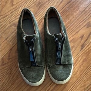 Frye Olive Green Suede Slip-On Sneakers with Front Zip